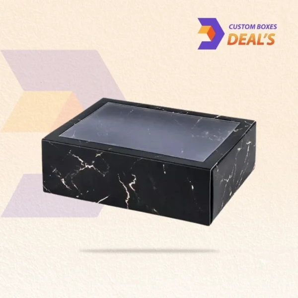 Foldable black bakery boxes made from eco-friendly kraft and cardboard