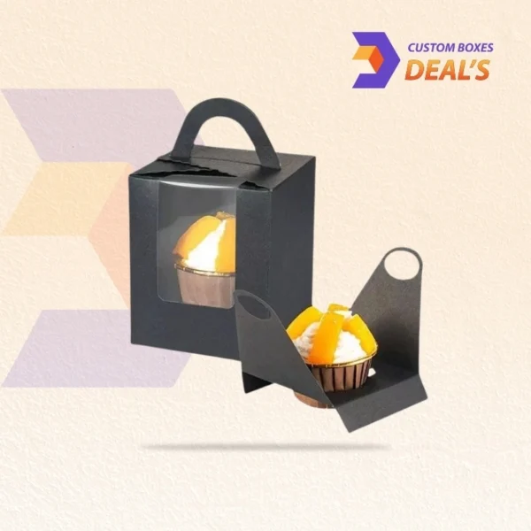 Custom black bakery packaging boxes designed for professional bakeries