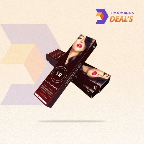 Printed tuck packaging for hair extensions with logo