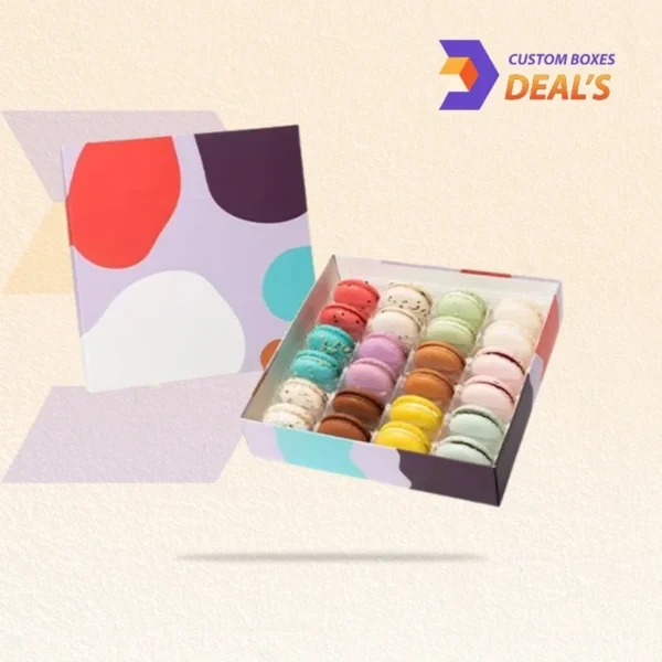 Custom dessert box with vibrant digital print for macarons