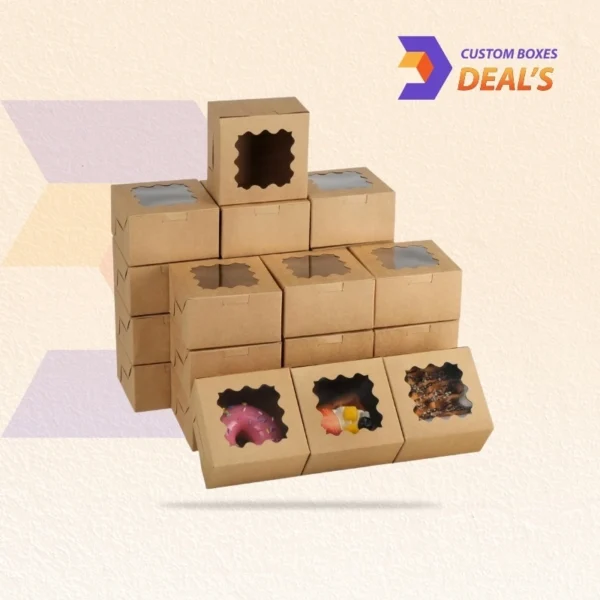 Custom brown bakery box with top window for muffins and cookies