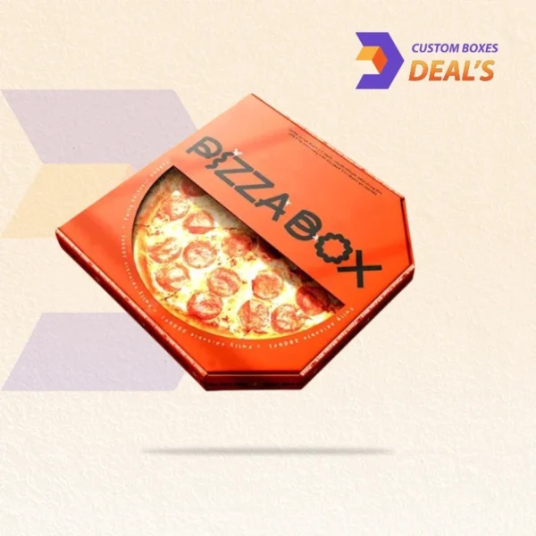 Brown F-flute pizza window box with clear top for takeaway pizzas