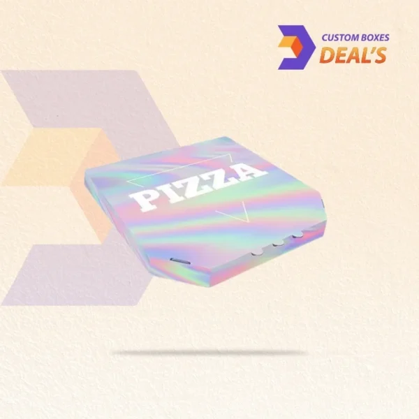 Custom holographic pizza box with bold logo for stylish food packaging